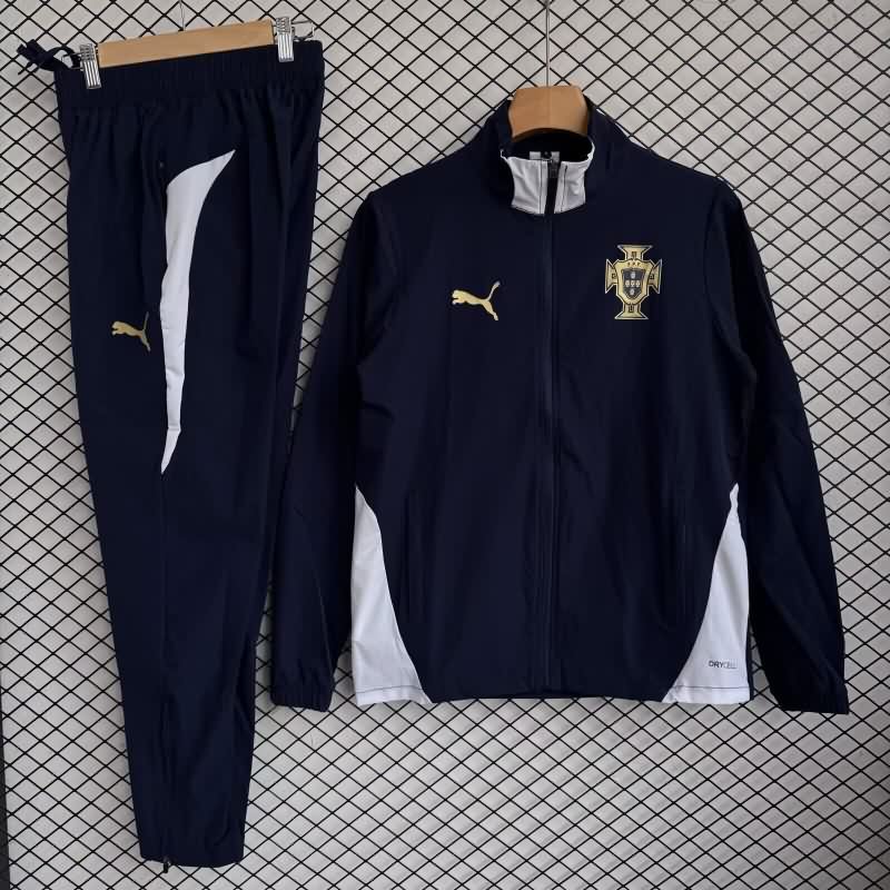 AAA Quality Portugal 2025 Dark Blue Soccer Tracksuit 02 AAA Quality Portugal 2025 Dark Blue Soccer Tracksuit 02