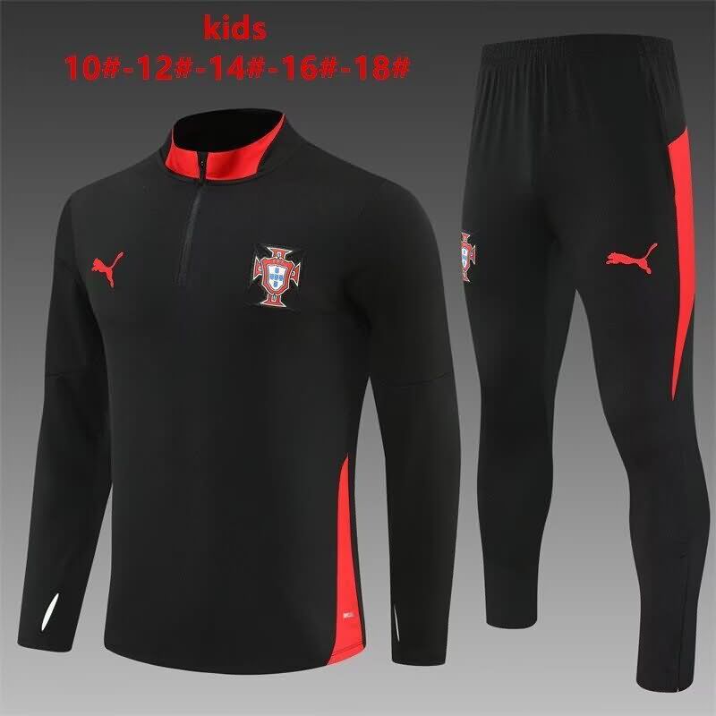 Kids AAA Quality Portugal 2025 Black Soccer Tracksuit