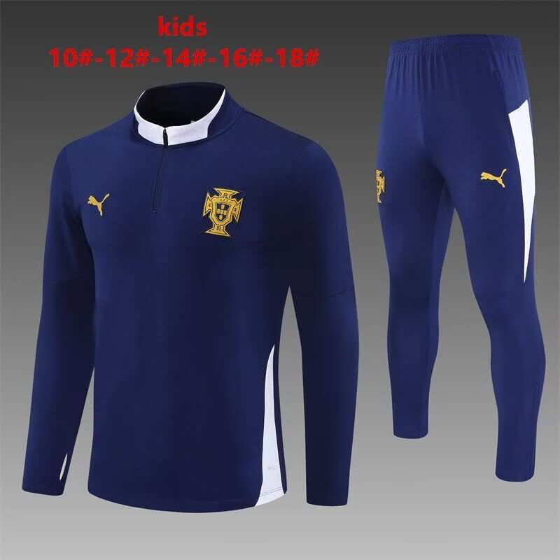 Kids AAA Quality Portugal 2025 Dark Blue Soccer Tracksuit