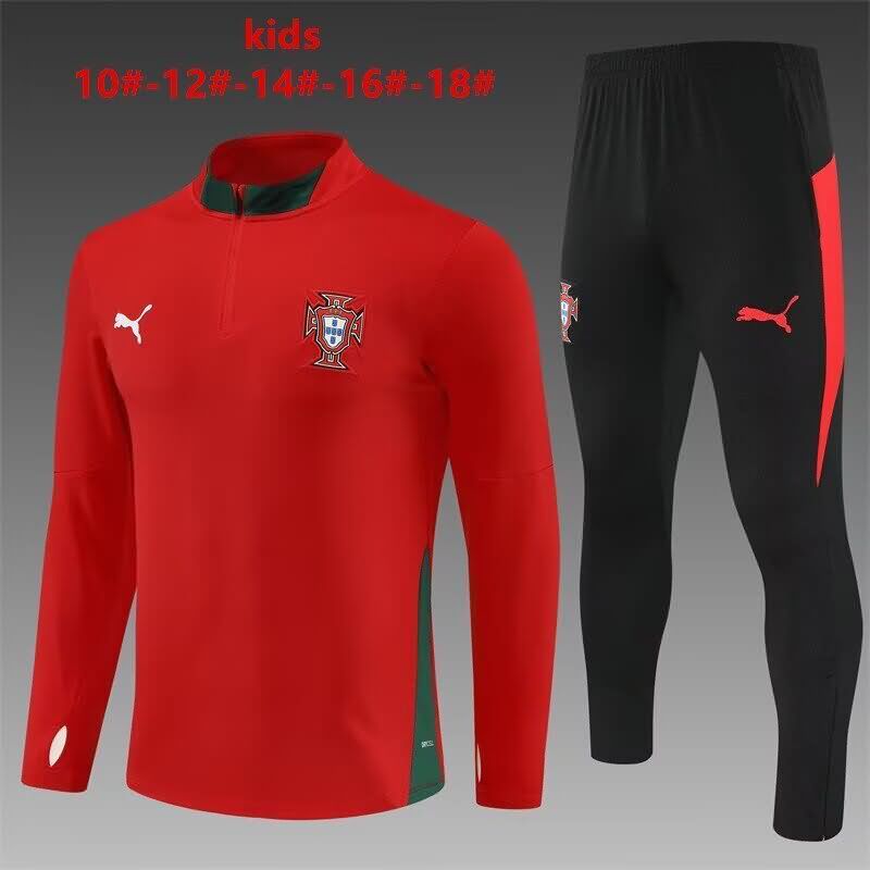 Kids AAA Quality Portugal 2025 Red Soccer Tracksuit