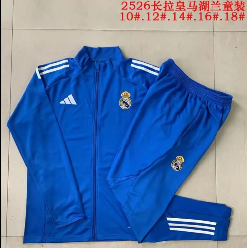 Kids AAA Quality Real Madrid 25/26 Blue Soccer Tracksuit 02