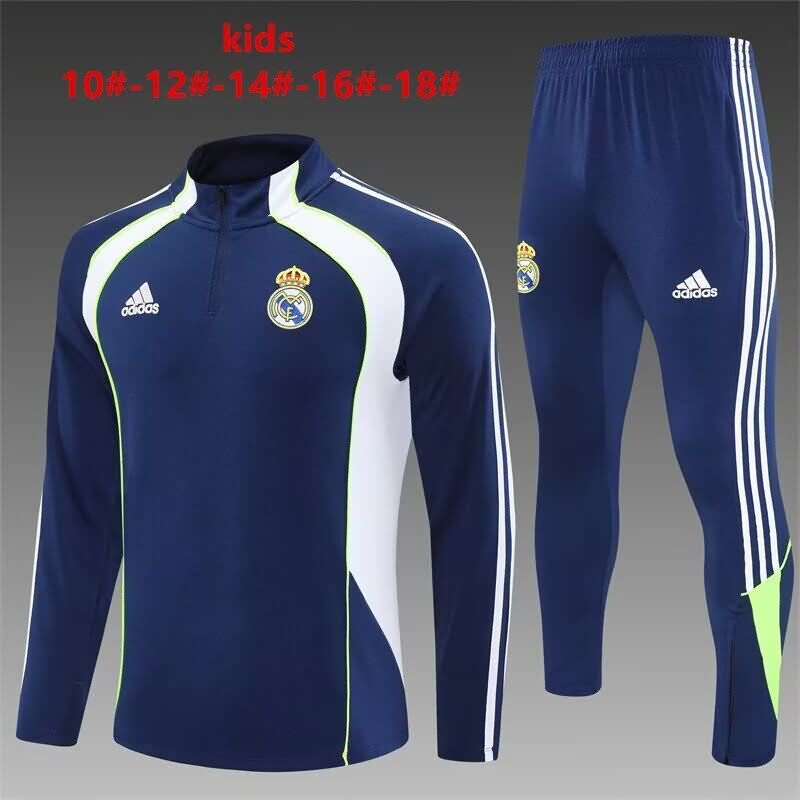Kids AAA Quality Real Madrid 25/26 Dark Blue Soccer Tracksuit