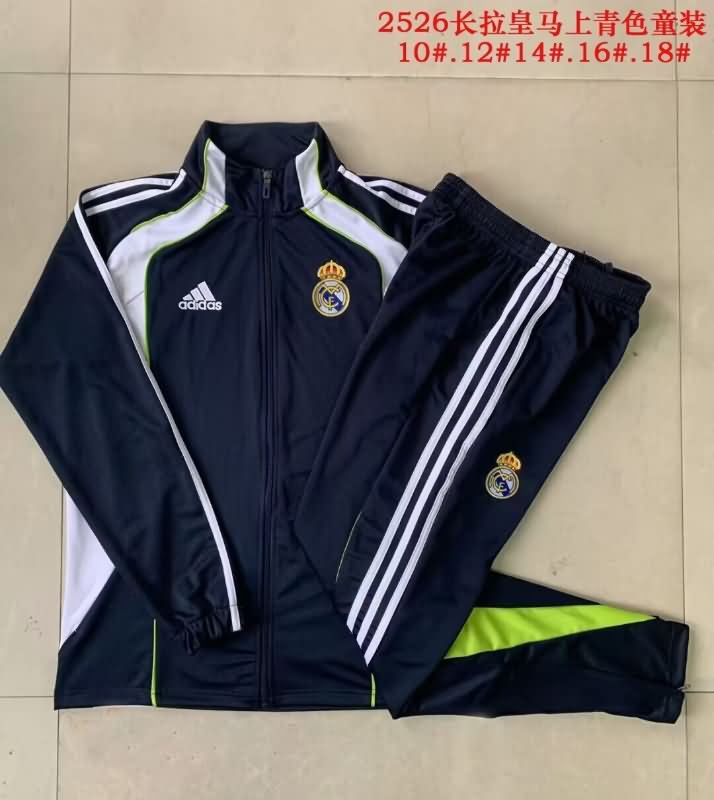 Kids AAA Quality Real Madrid 25/26 Dark Blue Soccer Tracksuit 02