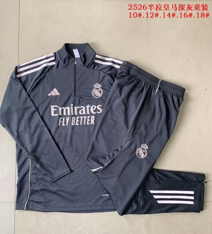 Kids AAA Quality Real Madrid 25/26 Dark Blue Soccer Tracksuit 03