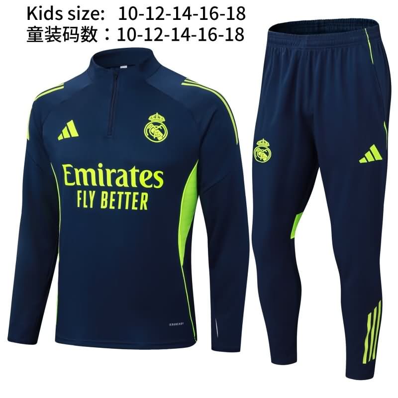 Kids AAA Quality Real Madrid 25/26 Dark Blue Soccer Tracksuit 04