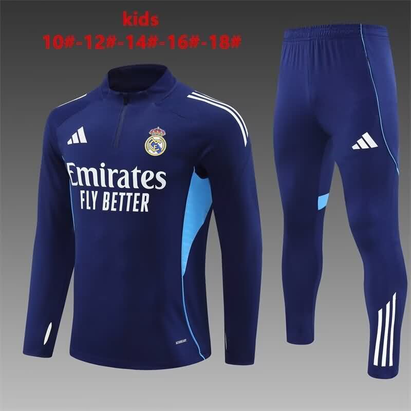 Kids AAA Quality Real Madrid 25/26 Dark Blue Soccer Tracksuit 05