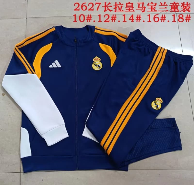 Kids AAA Quality Real Madrid 25/26 Dark Blue Soccer Tracksuit 06