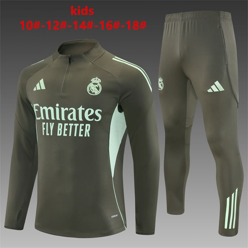 Kids AAA Quality Real Madrid 25/26 Dark Green Soccer Tracksuit