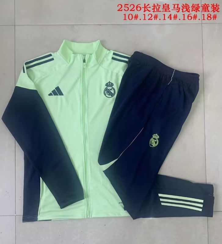 Kids AAA Quality Real Madrid 25/26 Green Soccer Tracksuit