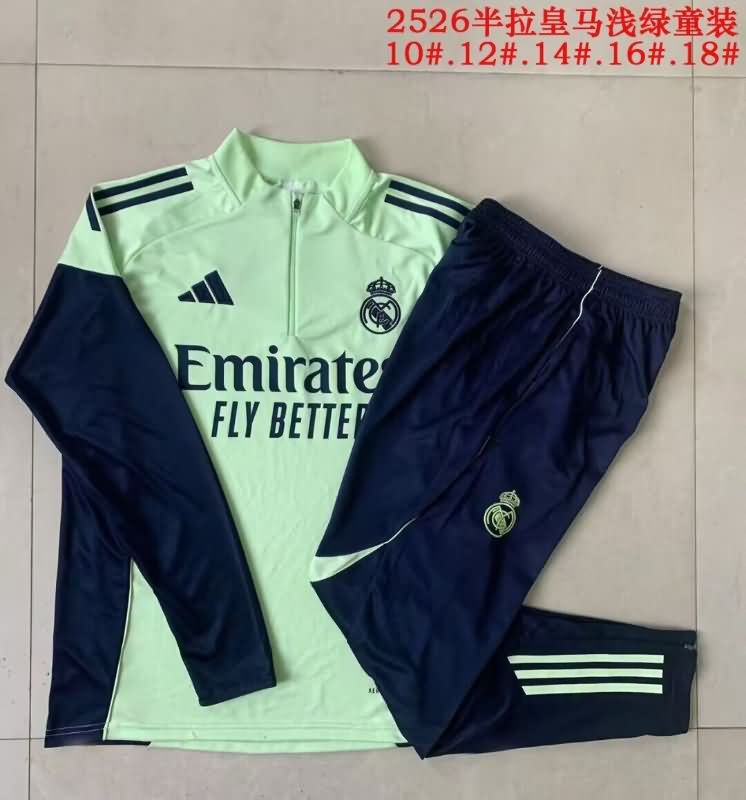 Kids AAA Quality Real Madrid 25/26 Green Soccer Tracksuit 02