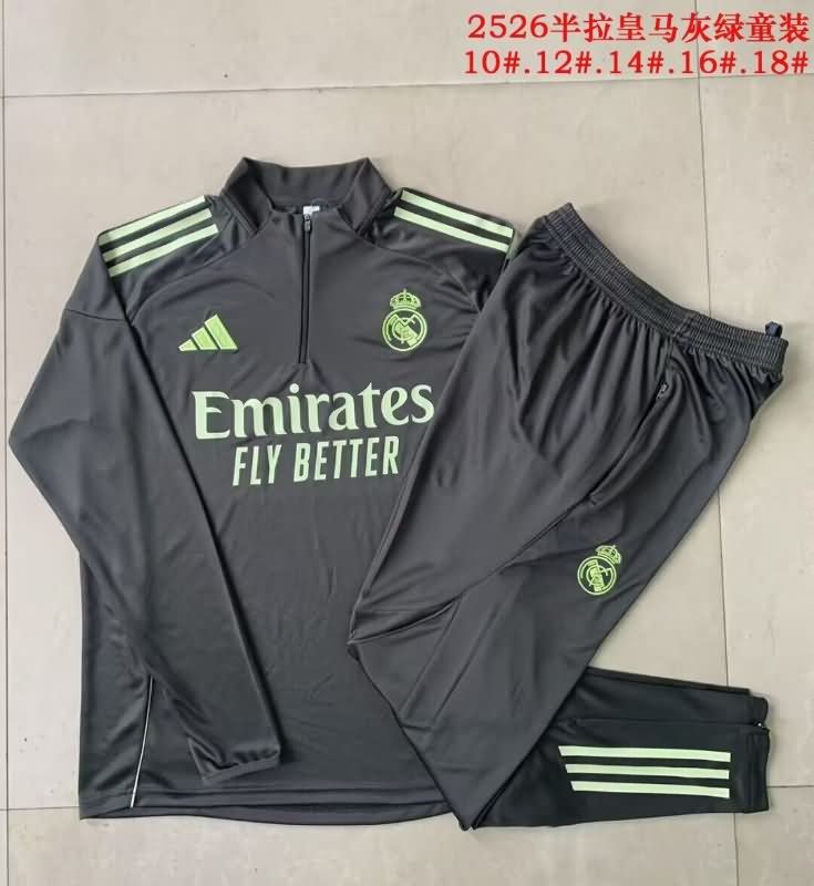 Kids AAA Quality Real Madrid 25/26 Grey Soccer Tracksuit
