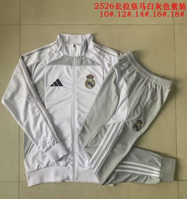 Kids AAA Quality Real Madrid 25/26 White Soccer Tracksuit 02