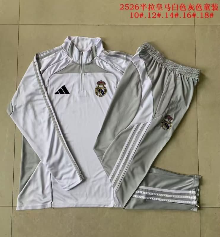 Kids AAA Quality Real Madrid 25/26 White Soccer Tracksuit 04