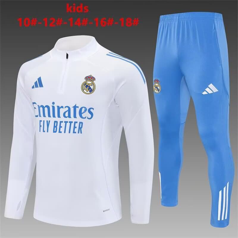 Kids AAA Quality Real Madrid 25/26 White Soccer Tracksuit 05