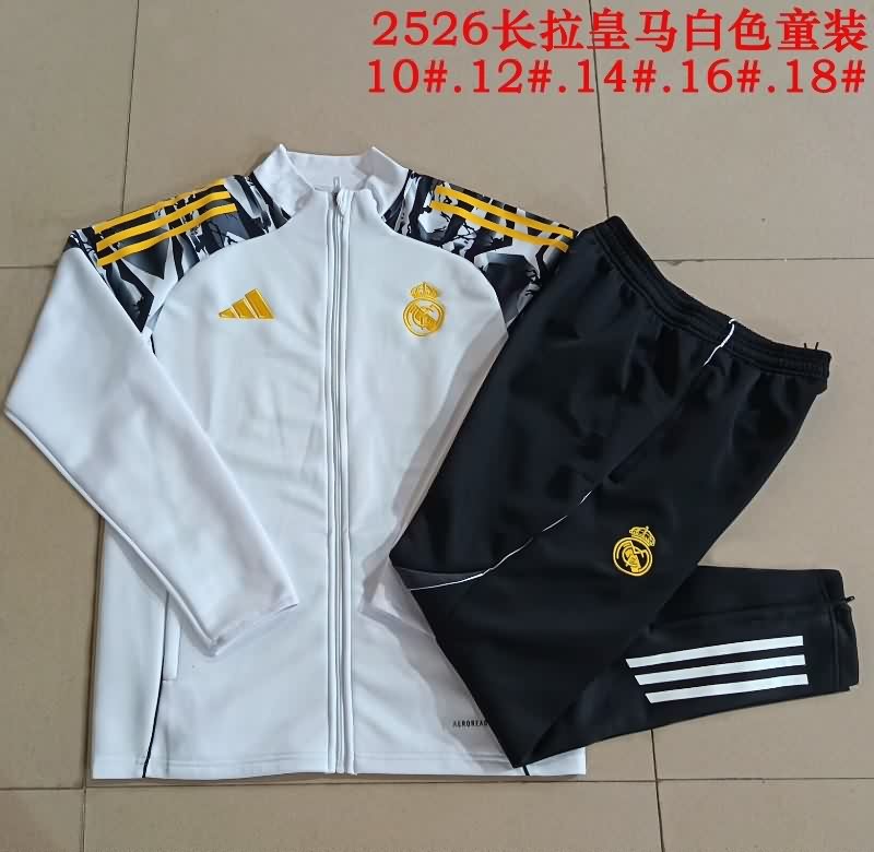 Kids AAA Quality Real Madrid 25/26 White Soccer Tracksuit 08