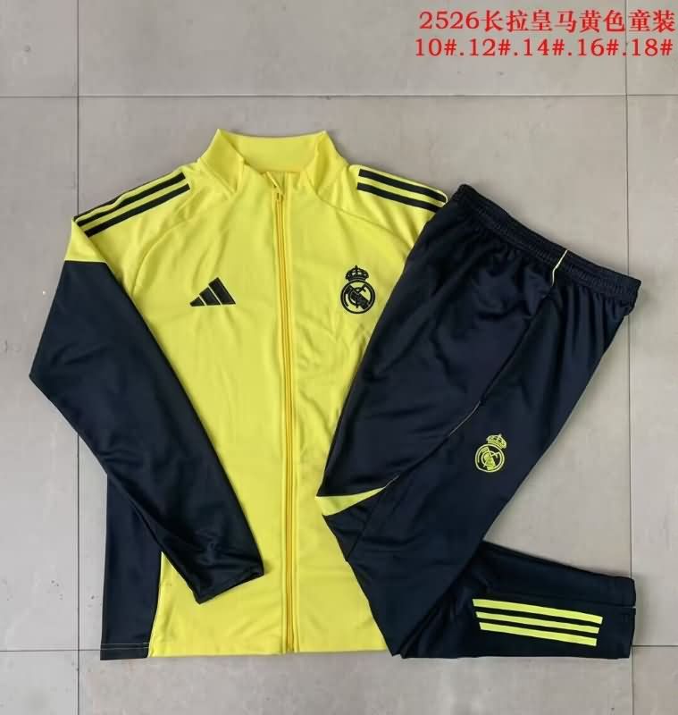Kids AAA Quality Real Madrid 25/26 Yellow Soccer Tracksuit