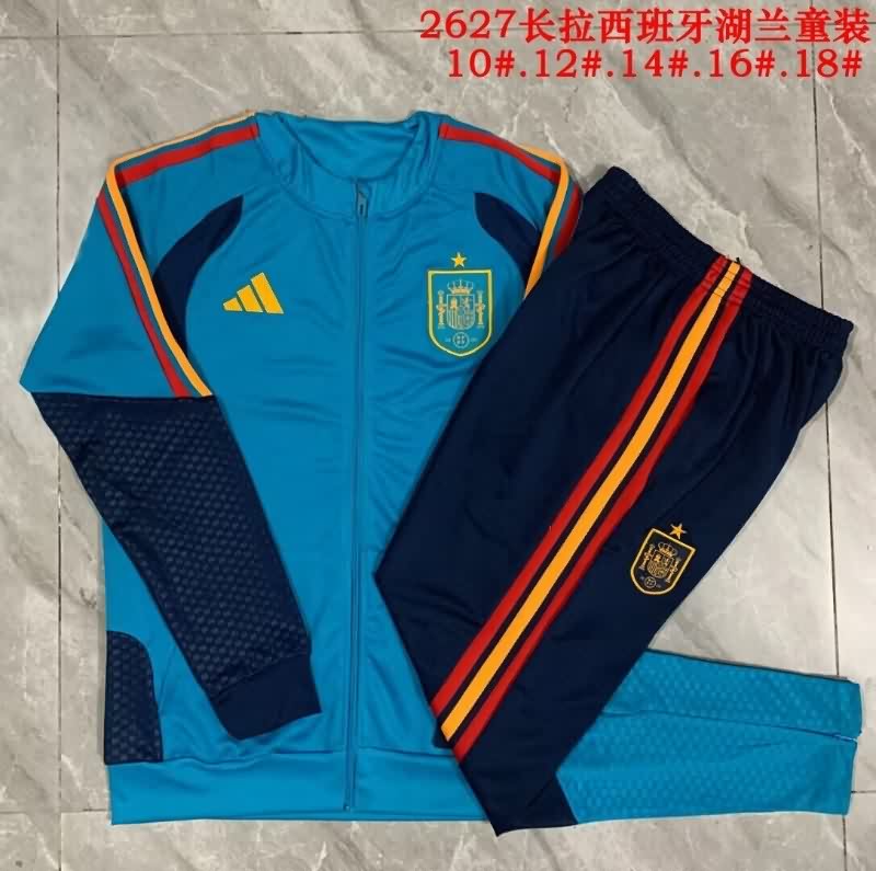 Kids AAA Quality Spain 2026 Blue Soccer Tracksuit 02