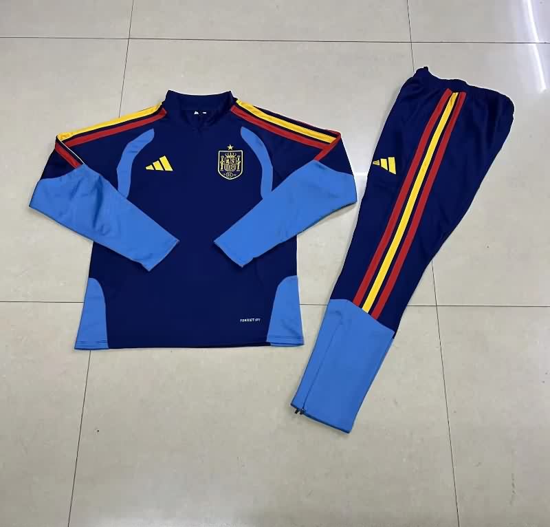 Kids AAA Quality Spain 2026 Dark Blue Soccer Tracksuit