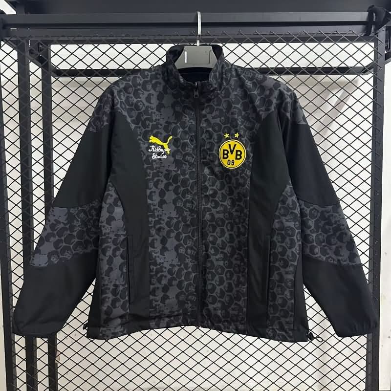 AAA Quality Dortmund 25/26 Black Grey Reversible Soccer Windbreaker
