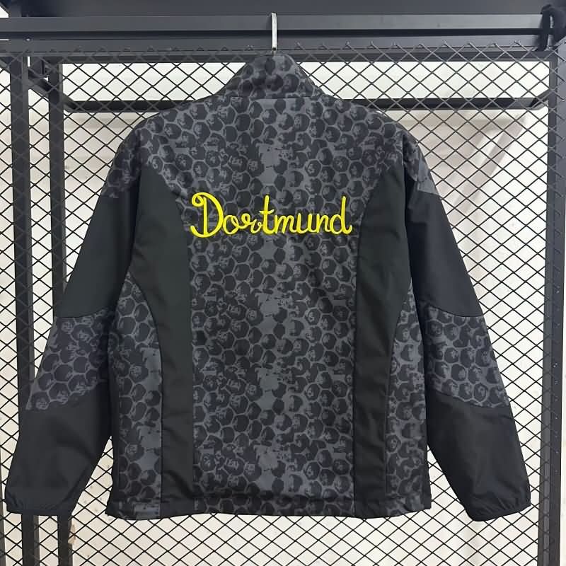 AAA Quality Dortmund 25/26 Black Grey Reversible Soccer Windbreaker