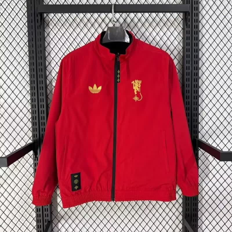 AAA Quality Manchester United 25/26 Black Red Reversible Soccer Windbreaker