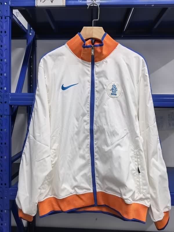 AAA Quality Netherlands 2025 White Soccer Windbreaker