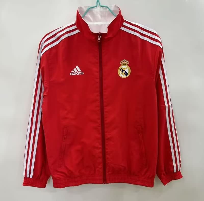 AAA Quality Real Madrid 25/26 Red White Reversible Soccer Windbreaker