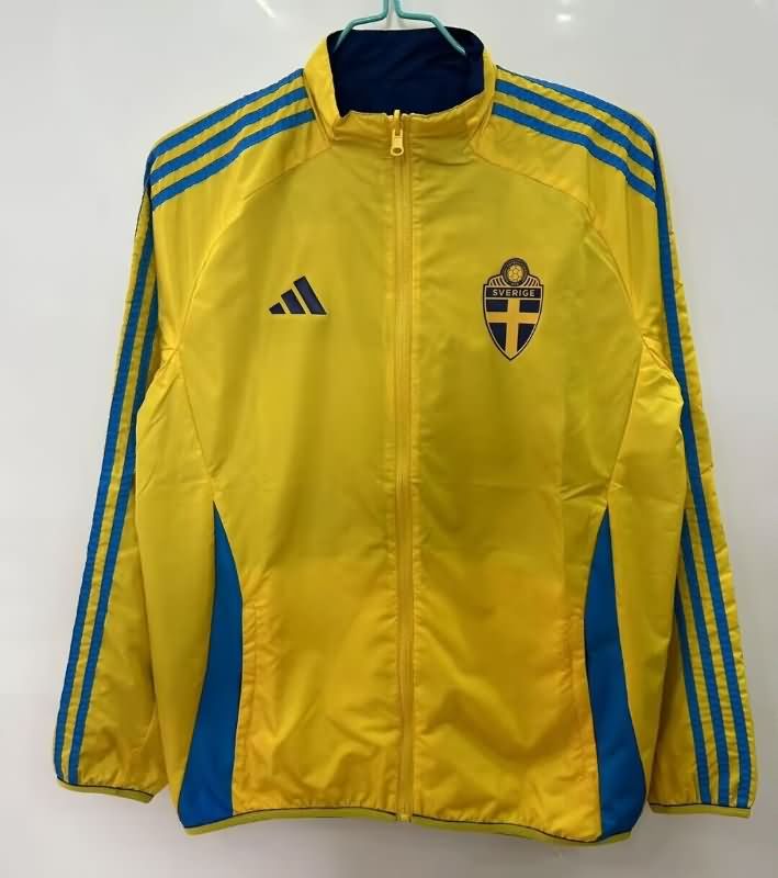 AAA Quality Sweden 2025 Yellow Dark Blue Reversible Soccer Windbreaker