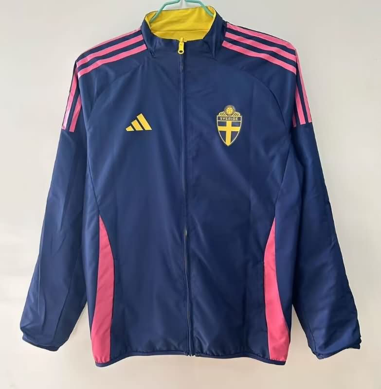 AAA Quality Sweden 2025 Yellow Dark Blue Reversible Soccer Windbreaker