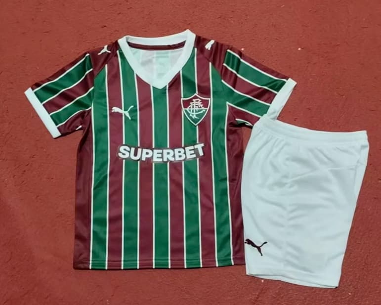 Kids Fluminense 2026 Home Soccer Jersey And Shorts
