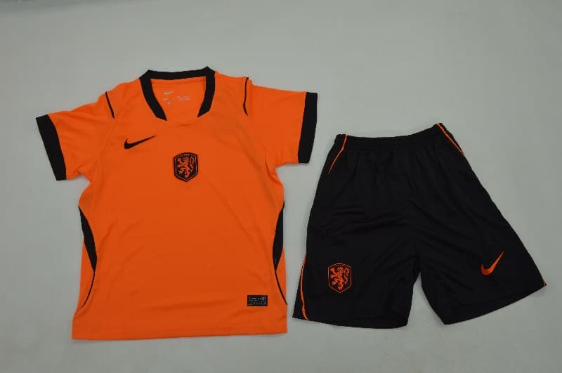 Kids Netherlands 2026 World Cup Home Soccer Jersey And Shorts