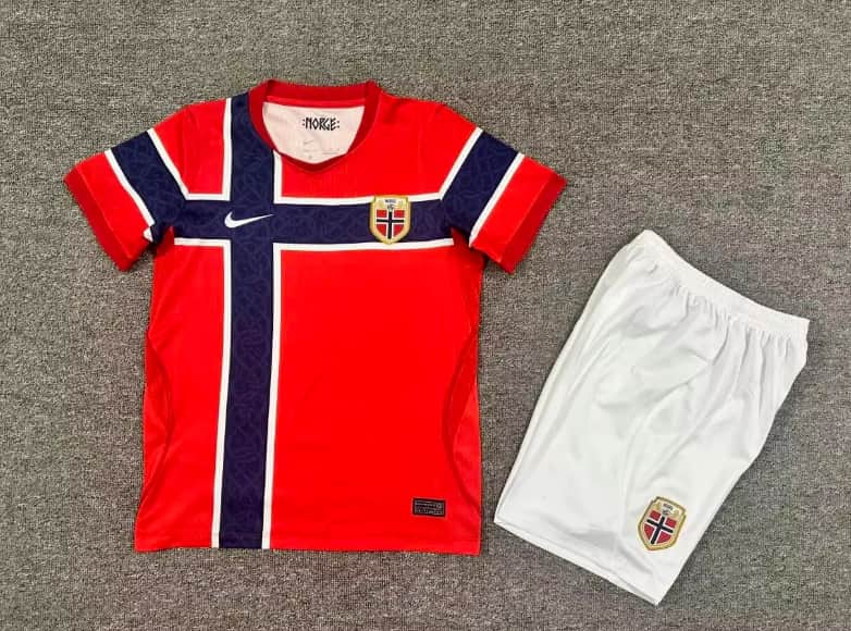 Kids Norway 2026 World Cup Home Soccer Jersey And Shorts