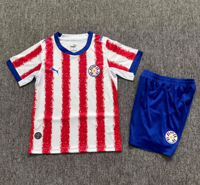 Kids Paraguay 2026 Home Soccer Jersey And Shorts