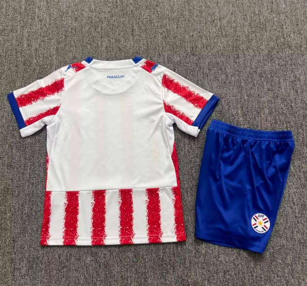 Kids Paraguay 2026 Home Soccer Jersey And Shorts