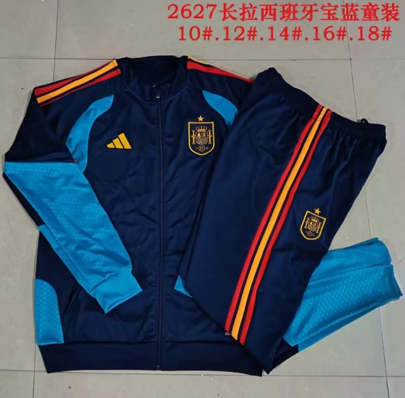 Kids AAA Quality Spain 2026 Dark Blue Soccer Tracksuit 02