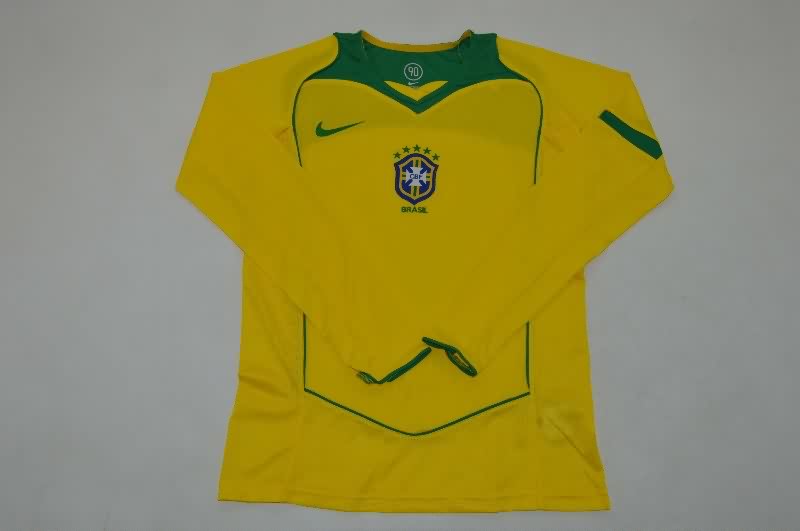 AAA Quality Brazil 2004 Home Retro Long Sleeve Soccer Jersey