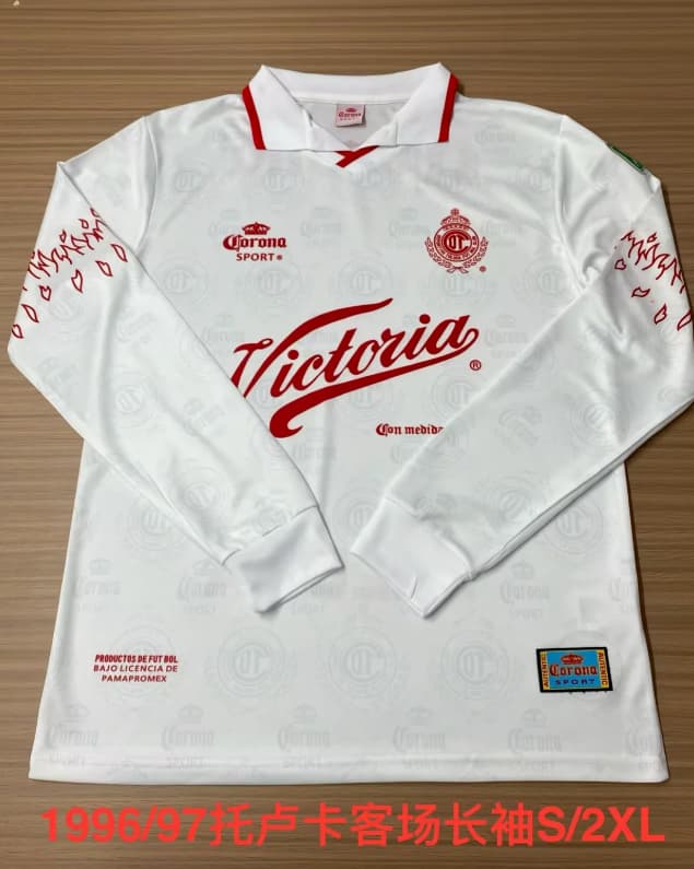 AAA Quality Deportivo Toluca 1996/97 Away Retro Long Sleeve Soccer Jersey