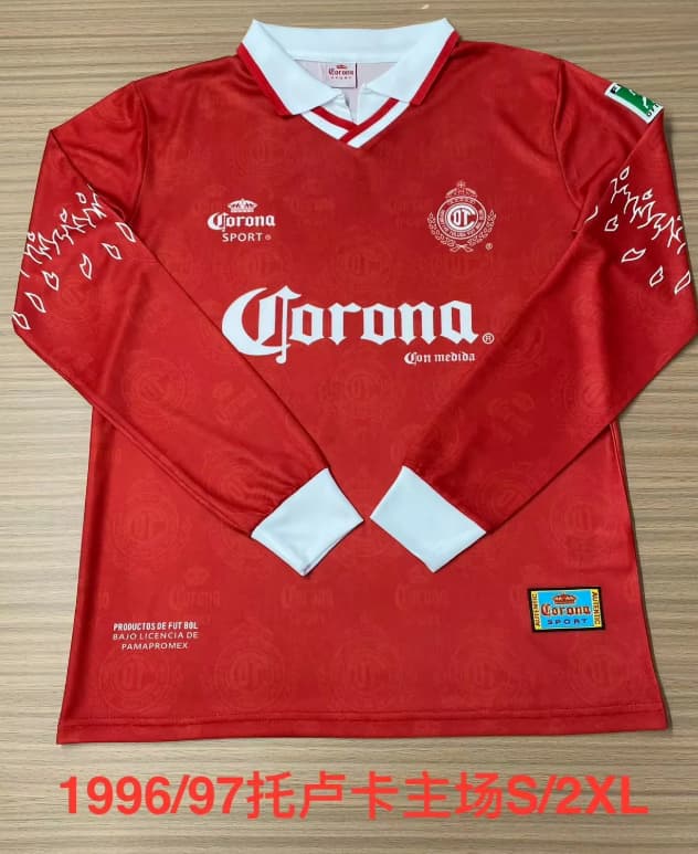 AAA Quality Deportivo Toluca 1996/97 Home Retro Long Sleeve Soccer Jersey
