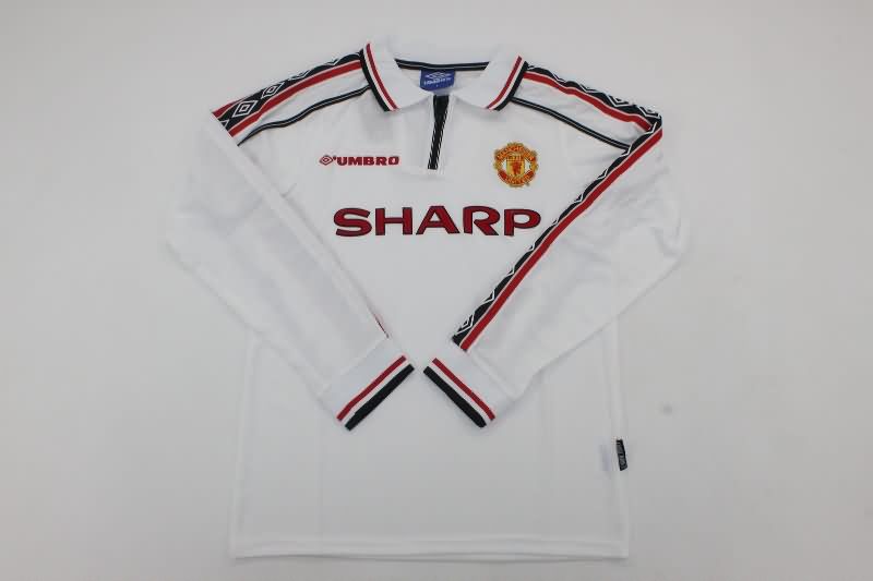 Manchester United Soccer Jersey White Long Sleeve Retro Replica 1998/99
