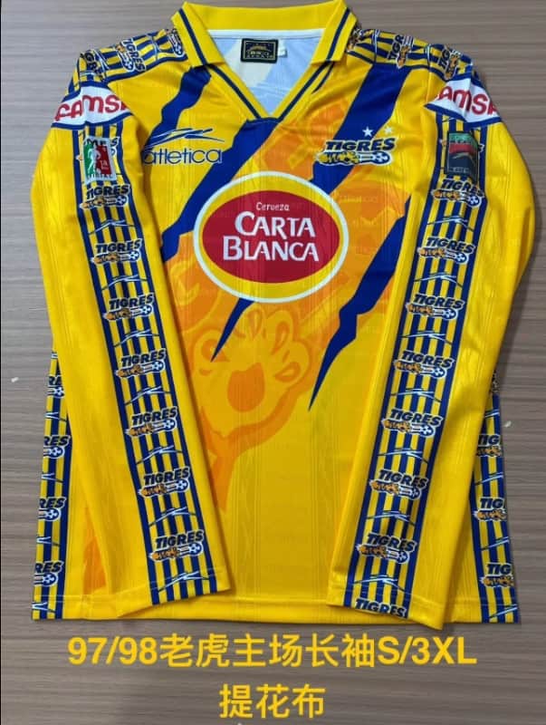 AAA Quality Tigres UANL 1997/98 Home Retro Long Sleeve Soccer Jersey
