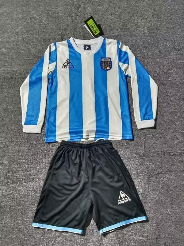 Kids Argentina 1986 Home Long Sleeve Soccer Jersey And Shorts