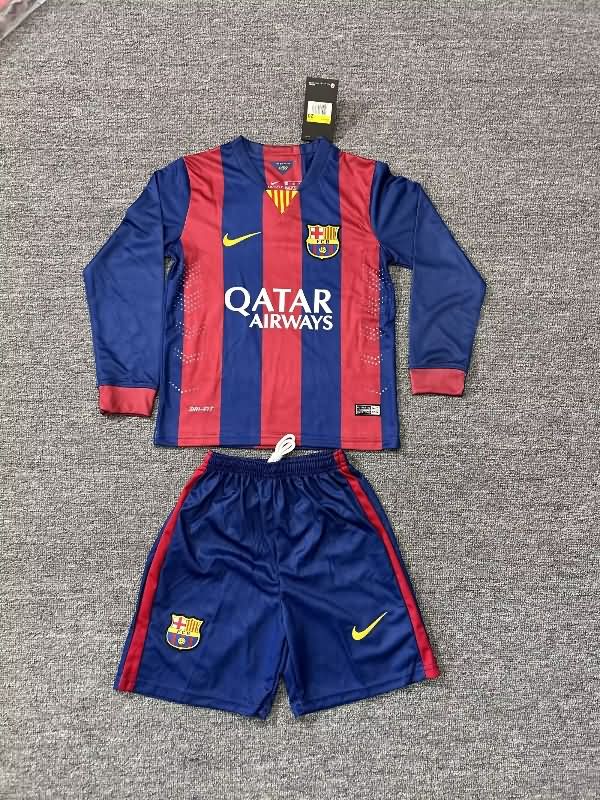 Kids Barcelona 2014/15 Home Long Sleeve Soccer Jersey And Shorts