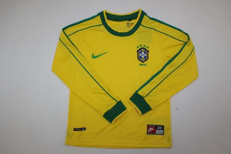 Kids Brazil 1998 Home Long Sleeve Soccer Jersey And Shorts