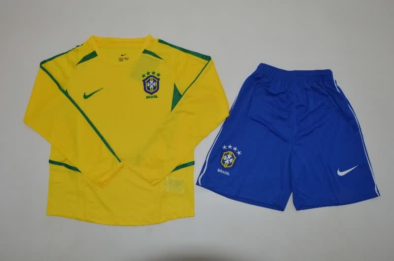 Kids Brazil 2002 Home Long Sleeve Soccer Jersey And Shorts Kids Brazil 2002 Home Long Sleeve Soccer Jersey And Shorts