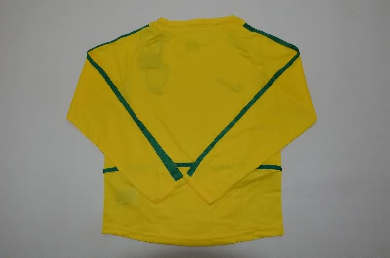 Kids Brazil 2002 Home Long Sleeve Soccer Jersey And Shorts