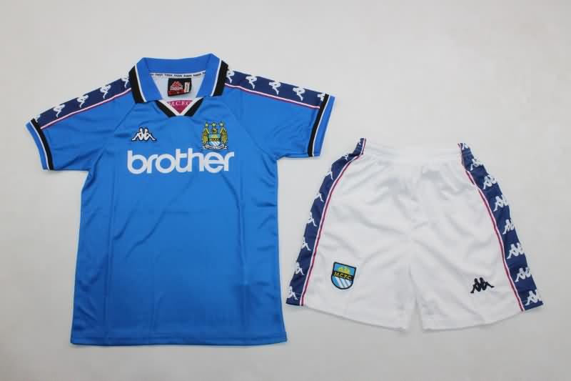 Kids Manchester City 1997/98 Home Soccer Jersey And Shorts