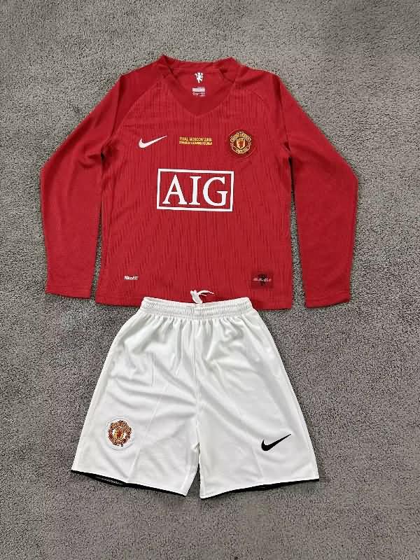 Kids Manchester United 2007/08 Home Final Long Soccer Jersey And Shorts