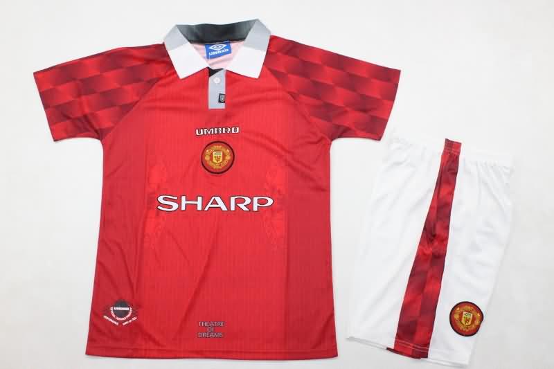 Kids Manchester United 1996/98 Home Soccer Jersey And Shorts