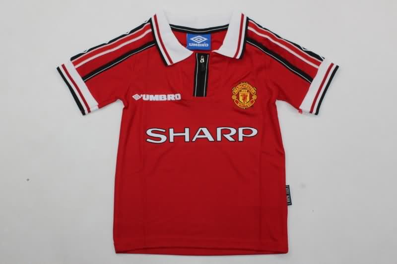 Kids Manchester United 1998/00 Home Soccer Jersey And Shorts