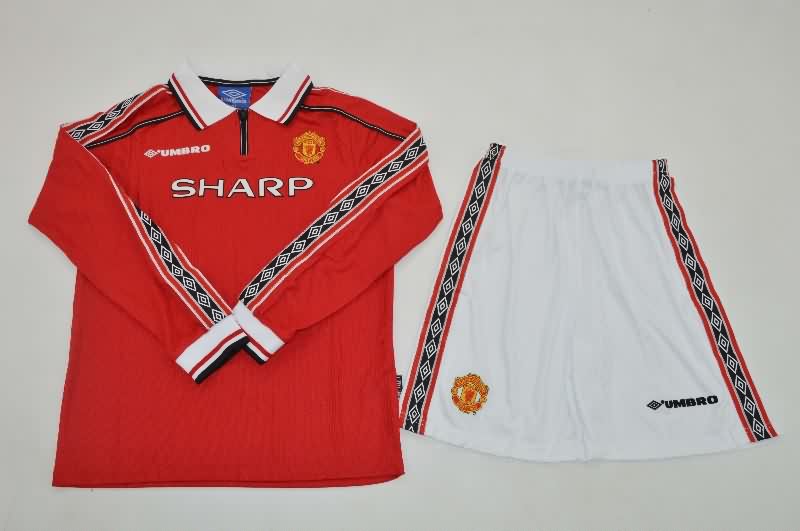 Kids Manchester United 1998/00 Home Long Sleeve Soccer Jersey And Shorts